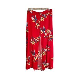 Express Red Floral Maxi A-line Skirt with Slit Size S/P